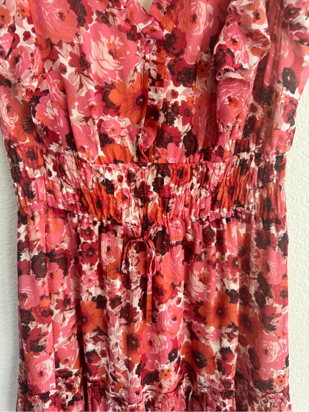 Paige Floral Ruffle V-Neck Pink Sundress size 10. Wedding, 100% Silk - Picture 5 of 6